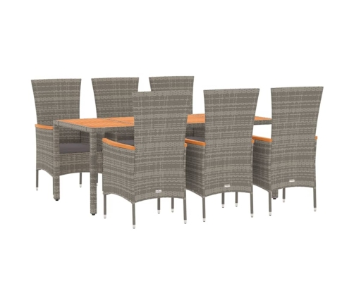 Set comedor jardín 7 pzas y cojines ratán sintético gris