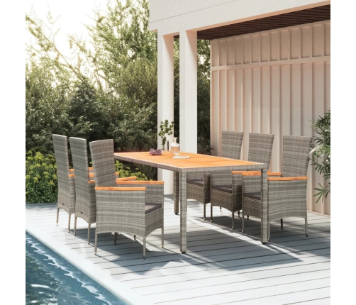 Set comedor jardín 7 pzas y cojines ratán sintético gris