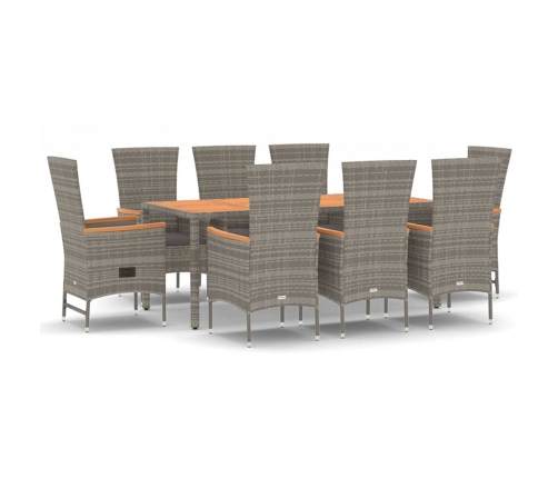 Set comedor jardín 9 pzas y cojines ratán sintético gris