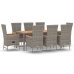 Set comedor jardín 9 pzas y cojines ratán sintético gris