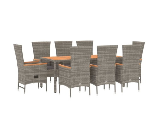 Set comedor jardín 9 pzas y cojines ratán sintético gris