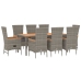 Set comedor jardín 9 pzas y cojines ratán sintético gris