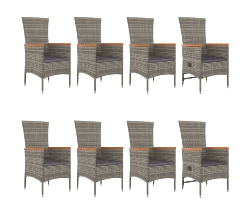 Set comedor jardín 9 pzas y cojines ratán sintético gris