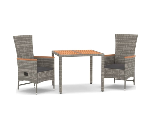 Set comedor de jardín 3 piezas con cojines ratán sintético gris