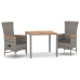 Set comedor de jardín 3 piezas con cojines ratán sintético gris