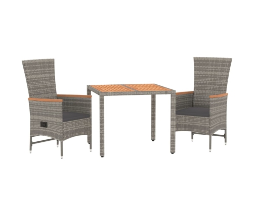 Set comedor de jardín 3 piezas con cojines ratán sintético gris
