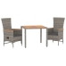 Set comedor de jardín 3 piezas con cojines ratán sintético gris