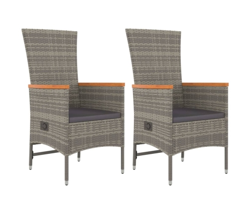 Set comedor de jardín 3 piezas con cojines ratán sintético gris