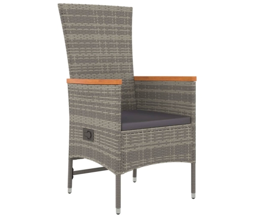Set comedor de jardín 3 piezas con cojines ratán sintético gris