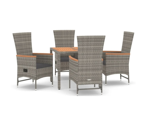 Set comedor de jardín 5 piezas con cojines ratán sintético gris