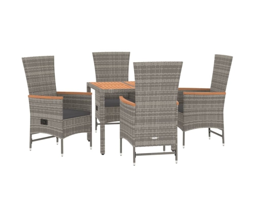 Set comedor de jardín 5 piezas con cojines ratán sintético gris