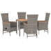 Set comedor de jardín 5 piezas con cojines ratán sintético gris