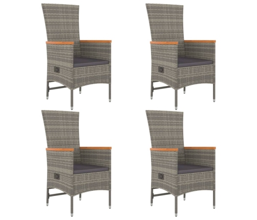 Set comedor de jardín 5 piezas con cojines ratán sintético gris