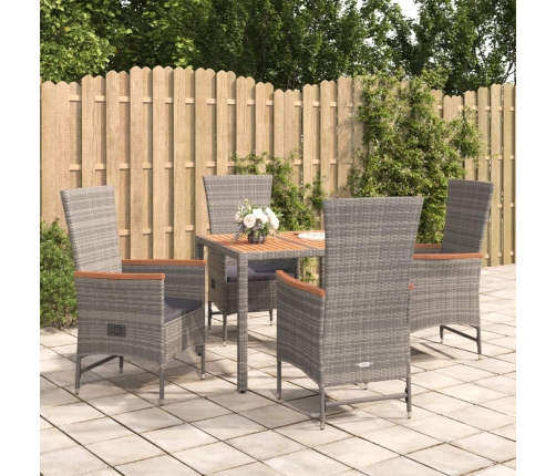 Set comedor de jardín 5 piezas con cojines ratán sintético gris
