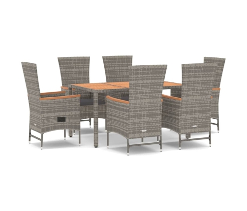 Set comedor jardín 7 pzas y cojines ratán sintético gris