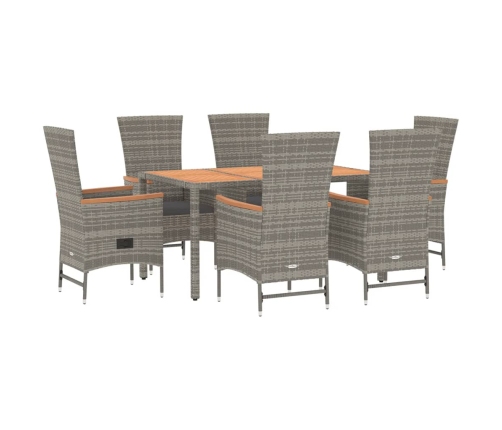 Set comedor jardín 7 pzas y cojines ratán sintético gris