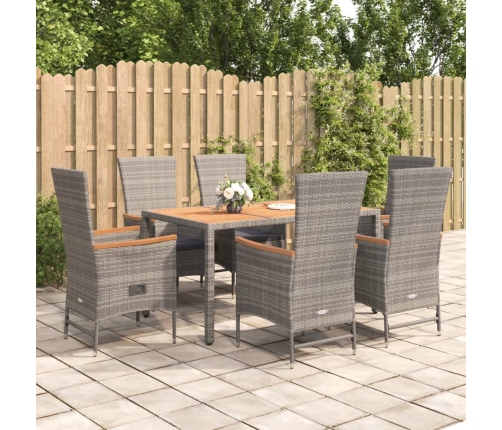 Set comedor jardín 7 pzas y cojines ratán sintético gris