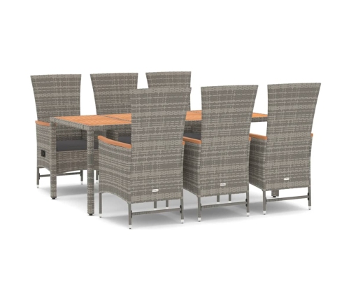 Set comedor jardín 7 pzas y cojines ratán sintético gris