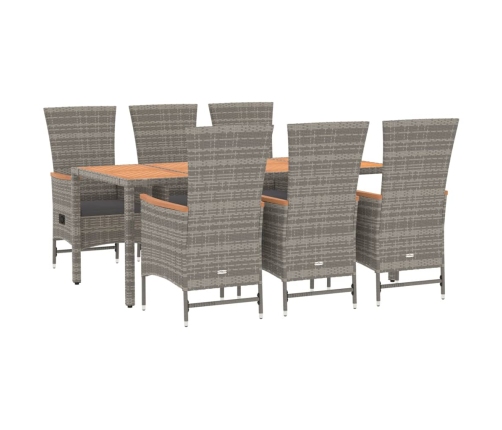 Set comedor jardín 7 pzas y cojines ratán sintético gris