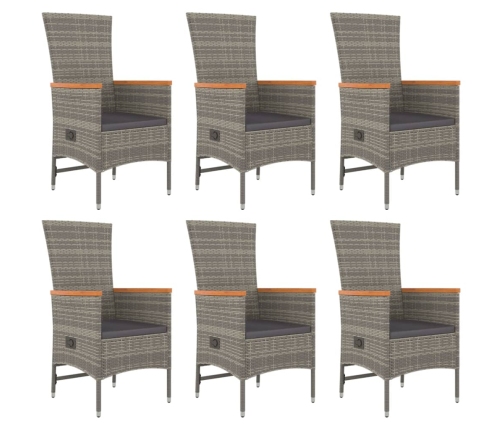 Set comedor jardín 7 pzas y cojines ratán sintético gris
