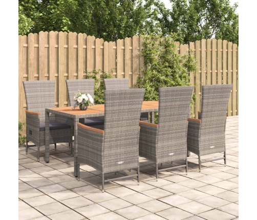 Set comedor jardín 7 pzas y cojines ratán sintético gris