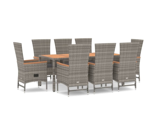 Set comedor jardín 9 pzas y cojines ratán sintético gris