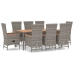 Set comedor jardín 9 pzas y cojines ratán sintético gris
