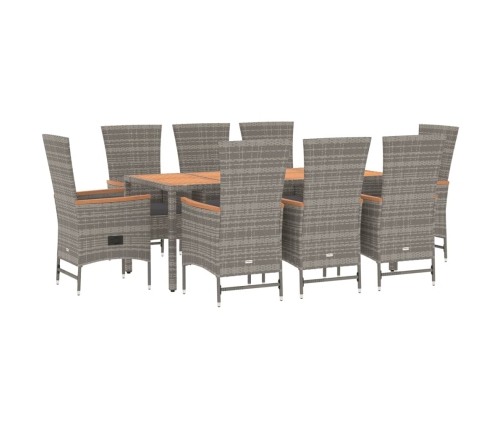 Set comedor jardín 9 pzas y cojines ratán sintético gris
