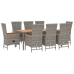 Set comedor jardín 9 pzas y cojines ratán sintético gris