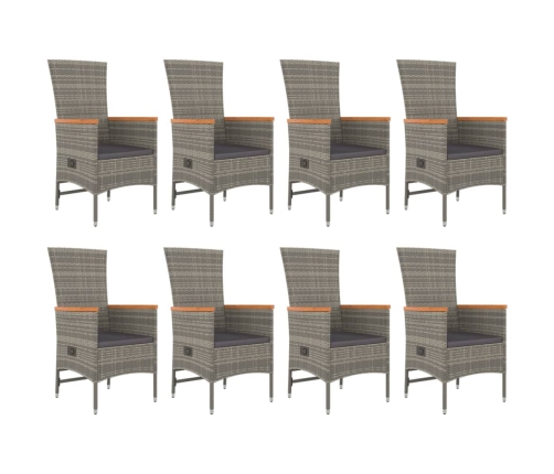 Set comedor jardín 9 pzas y cojines ratán sintético gris
