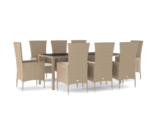 Set comedor de jardín 9 pzas con cojines ratán sintético beige