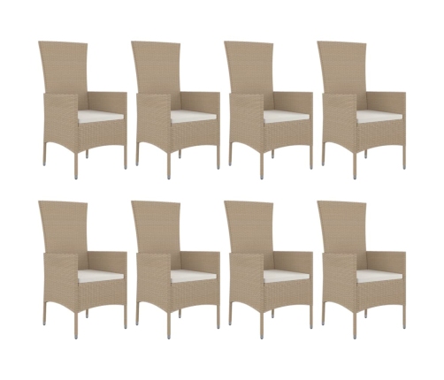 Set comedor de jardín 9 pzas con cojines ratán sintético beige