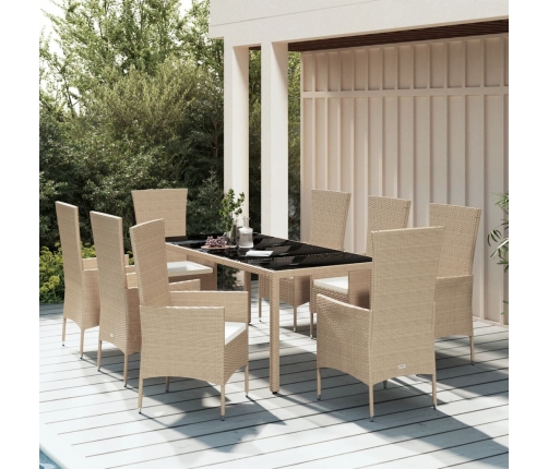 Set comedor de jardín 9 pzas con cojines ratán sintético beige