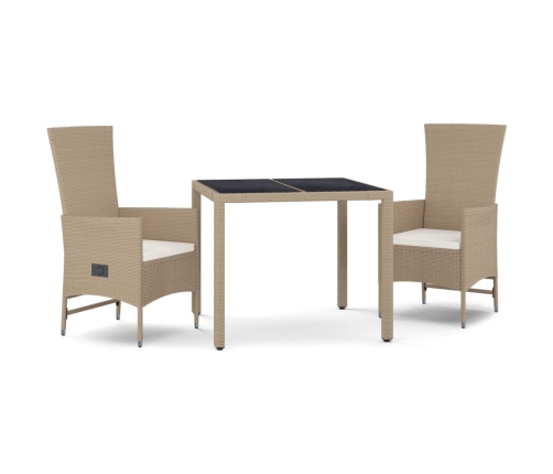 Set comedor de jardín 3 pzas con cojines ratán sintético beige