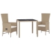 Set comedor de jardín 3 pzas con cojines ratán sintético beige
