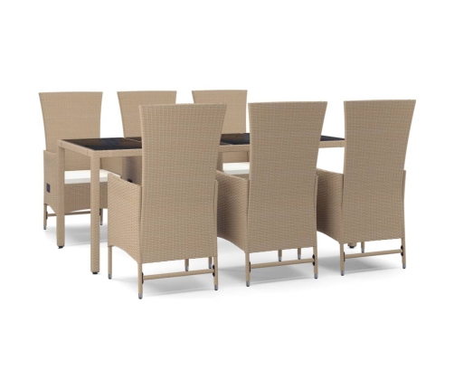 Set comedor de jardín 7 pzas con cojines ratán sintético beige