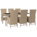 Set comedor de jardín 7 pzas con cojines ratán sintético beige