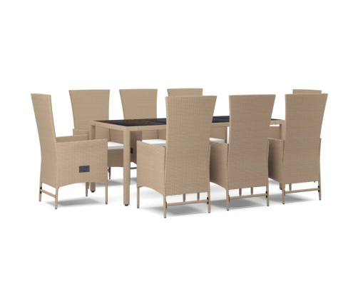Set comedor de jardín 9 pzas con cojines ratán sintético beige
