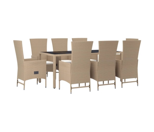 Set comedor de jardín 9 pzas con cojines ratán sintético beige