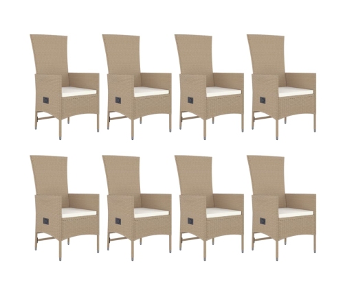 Set comedor de jardín 9 pzas con cojines ratán sintético beige