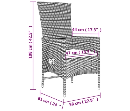 Set comedor de jardín 9 pzas con cojines ratán sintético beige