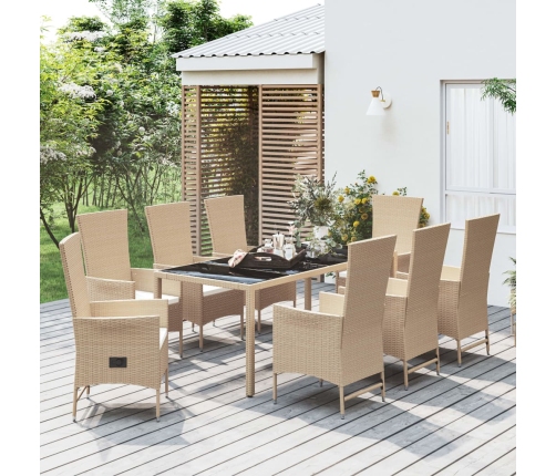 Set comedor de jardín 9 pzas con cojines ratán sintético beige
