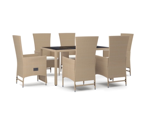 Set comedor de jardín 7 pzas con cojines ratán sintético beige