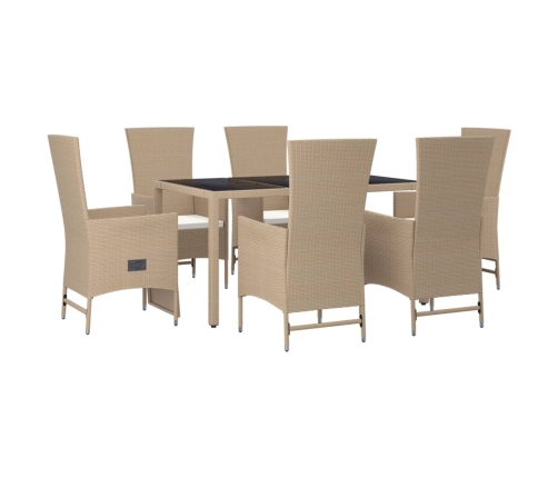 Set comedor de jardín 7 pzas con cojines ratán sintético beige