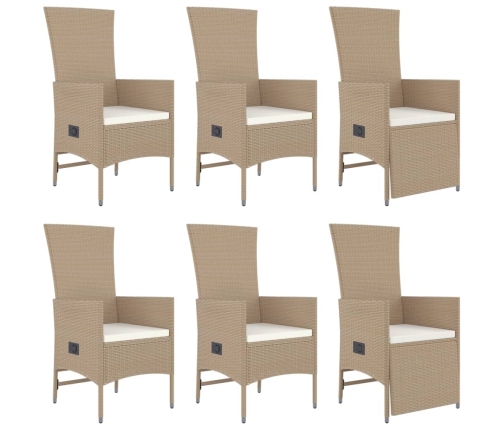 Set comedor de jardín 7 pzas con cojines ratán sintético beige