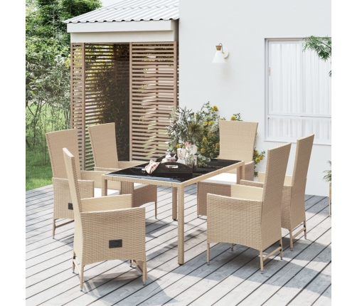 Set comedor de jardín 7 pzas con cojines ratán sintético beige