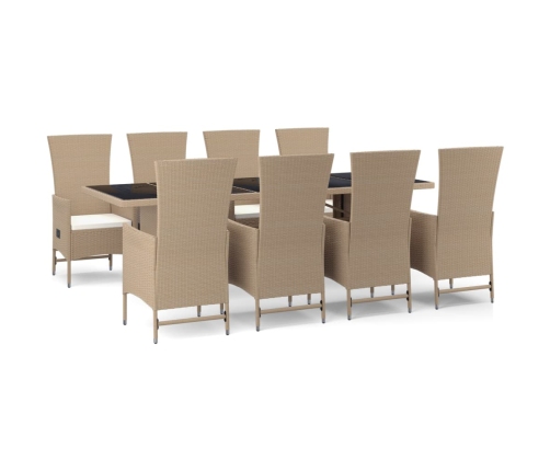 Set comedor de jardín 9 pzas con cojines ratán sintético beige