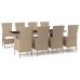 Set comedor de jardín 9 pzas con cojines ratán sintético beige