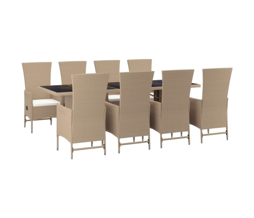 Set comedor de jardín 9 pzas con cojines ratán sintético beige