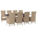 Set comedor de jardín 9 pzas con cojines ratán sintético beige
